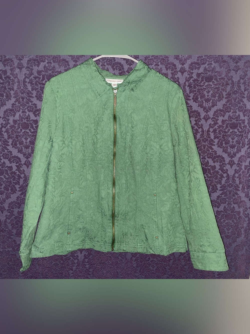 Coldwater Creek Green Zip-Front Bomber Jacket - Size 16